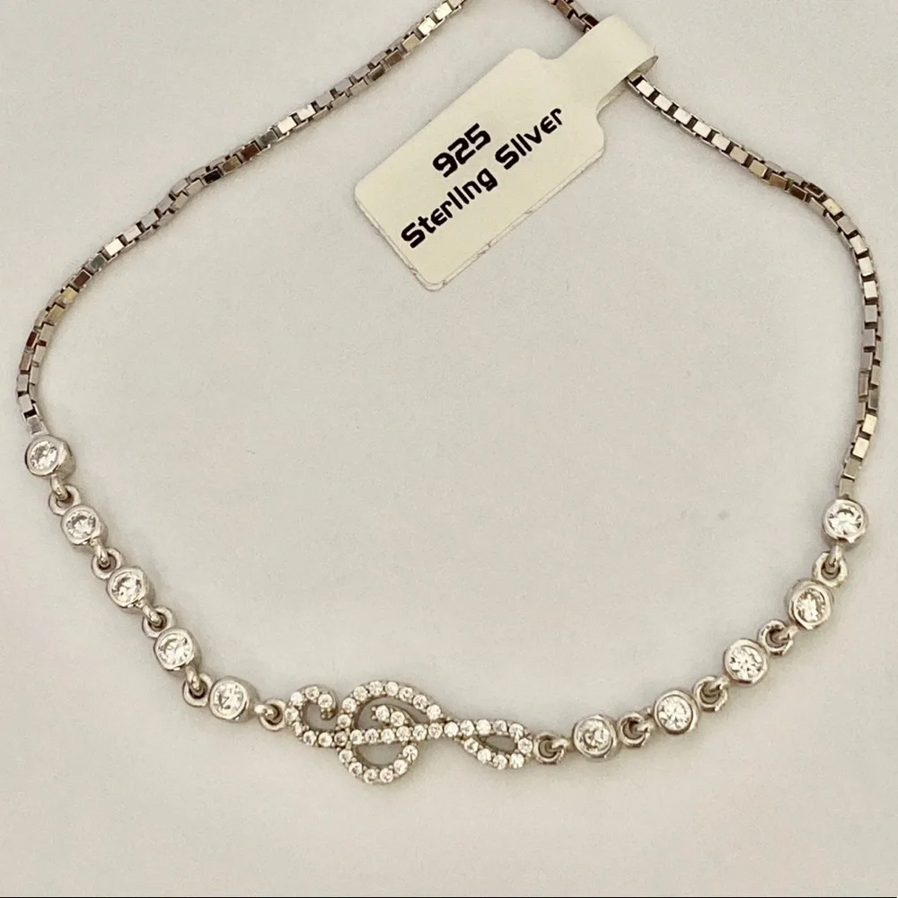 🎶 925 Silver slider bracelet tennis music treble clef cubic zirconia cz stones